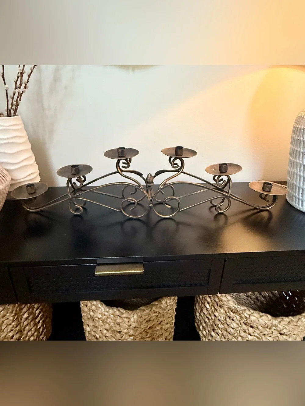 Scrollwork 6-Arm Metal Candle Holder